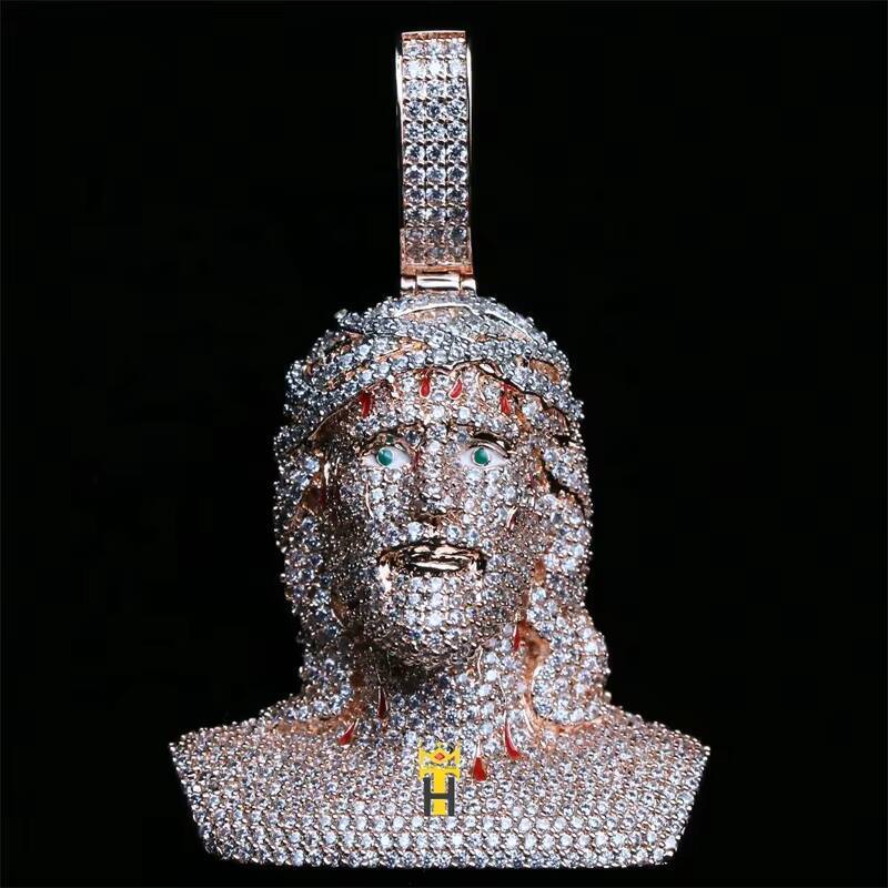 Hip Hop Ice Cz Bling Diamond Jesus Head Pendant Necklace Religious Faith Jewelry Vintage Jesus Christ Pendant