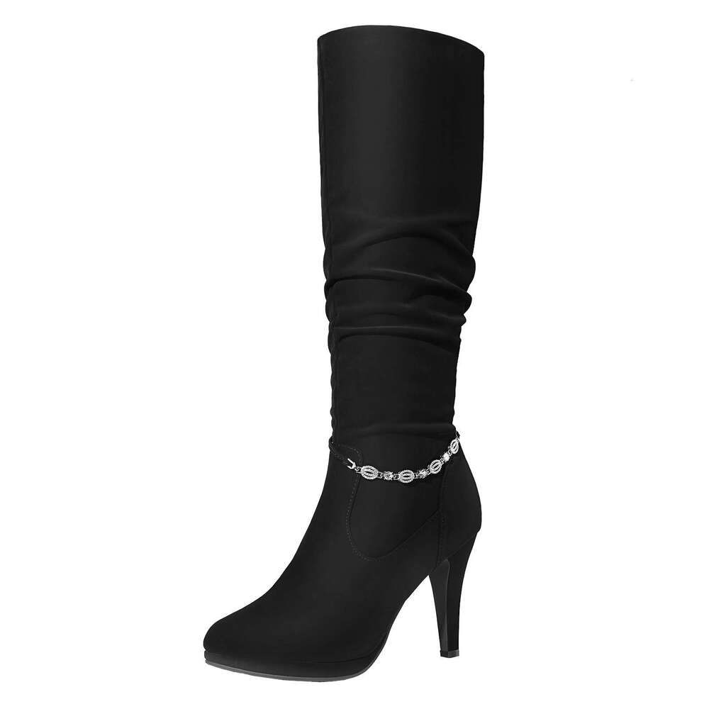 Knee High Platform Heel - Glamorous Rhinestone Buckles, Stiletto Heel, Comfortable Autumn Winter Boots Dresses, Skirts, Jeans, Trench Sweaters, Short 