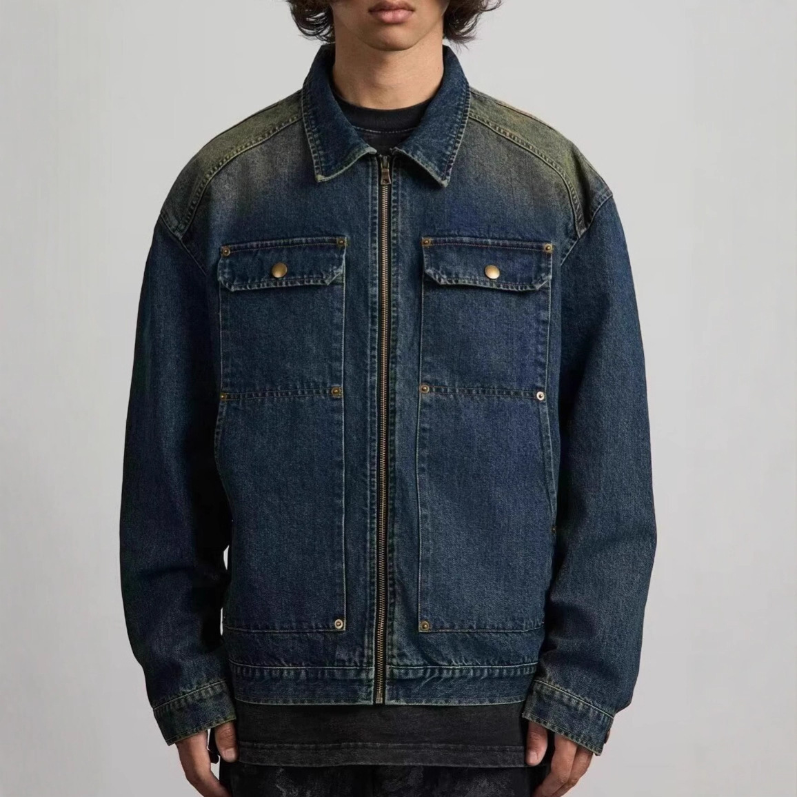 American Street Style Zipper Denim Jacket For Men And Women Design Sense Hip-hop Trendy Designer Jacket Loose Jacket