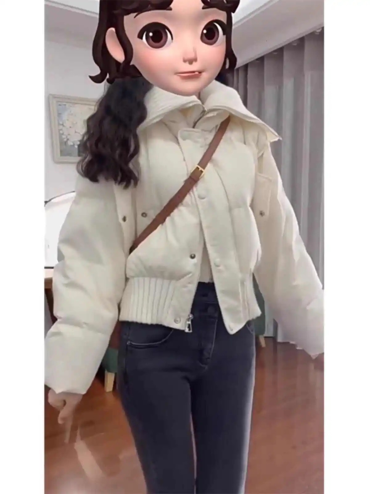 2025 Autumn Winter Women Two Pieces Padded Jacket Turndown Collar Crop Down Jacket Korean Thick Parkas Outwears 251030