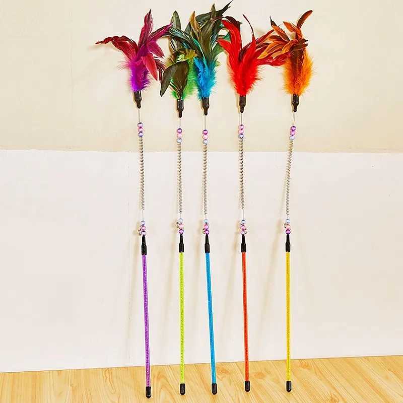 Cat Toy Feather Cats Sticks Teaser Cat Toys Interactive Spring Handle Kitten Toys with Bell Training Cats Stick Toy Pet Supplies S251029{category}
