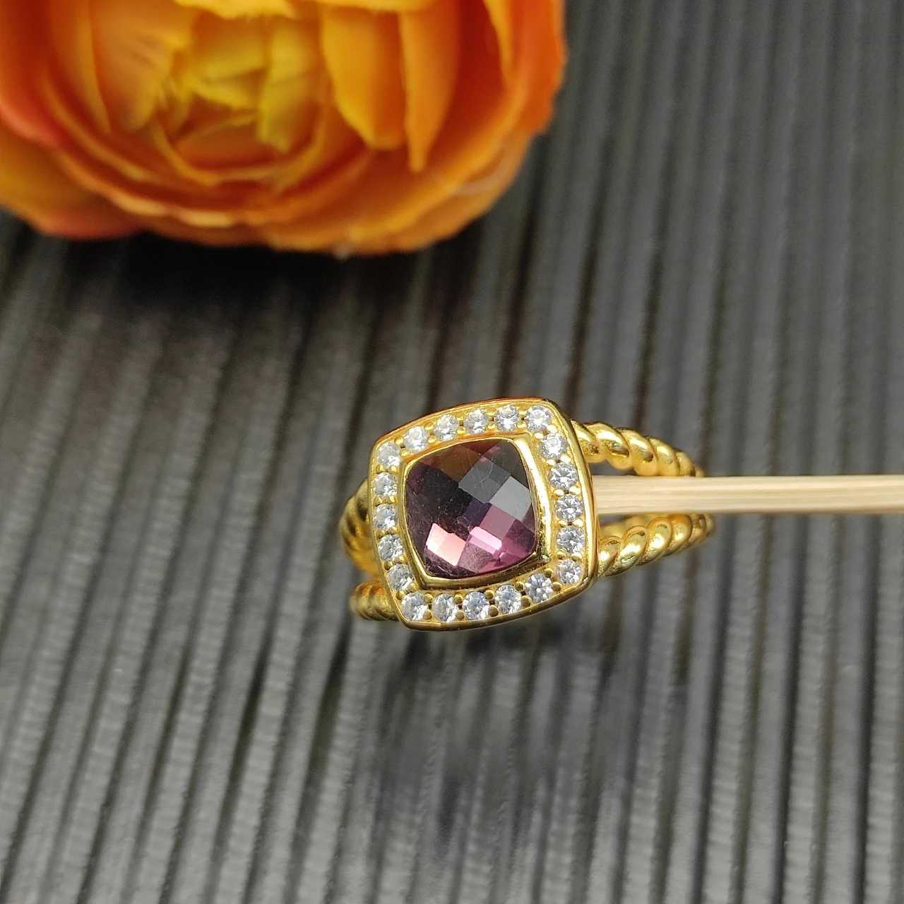 925 Sterling Silver 2025 new gold square diamond crystal ring neutral fashion personality temperament trend retro luxury jewelryW251030