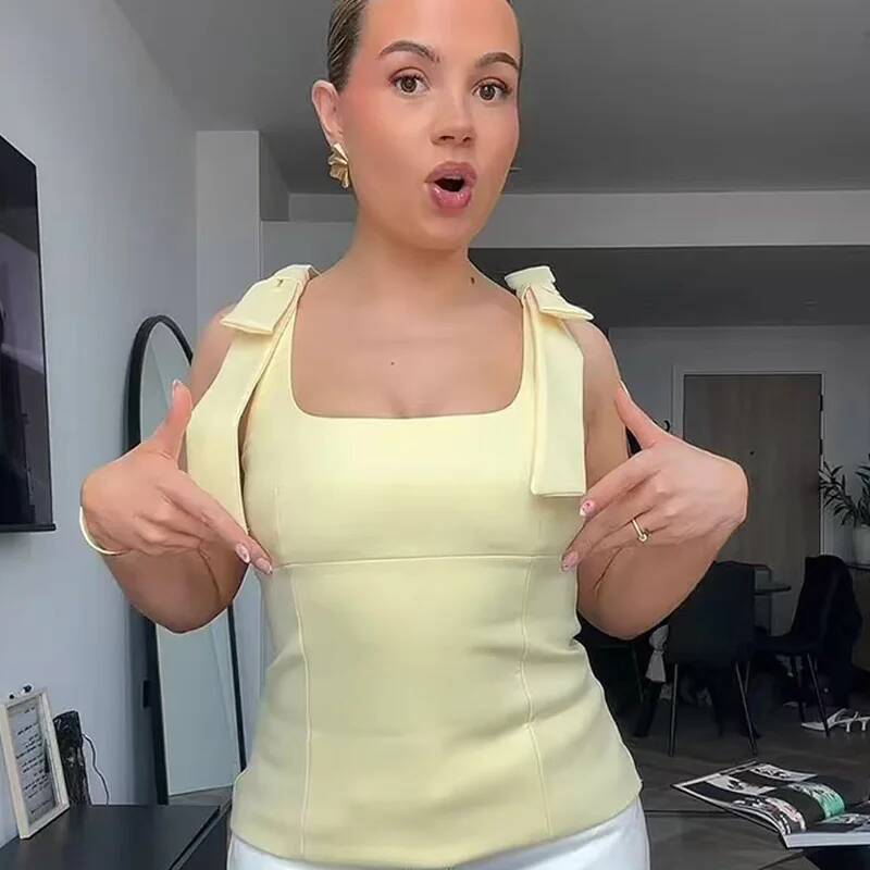 winter jacket women HXAO Butterfly Crop Woman Summer Yellow White Slip Cute Bow Off Shoulder Tank Top Tanks & Camis Sleeveless Backless Tops