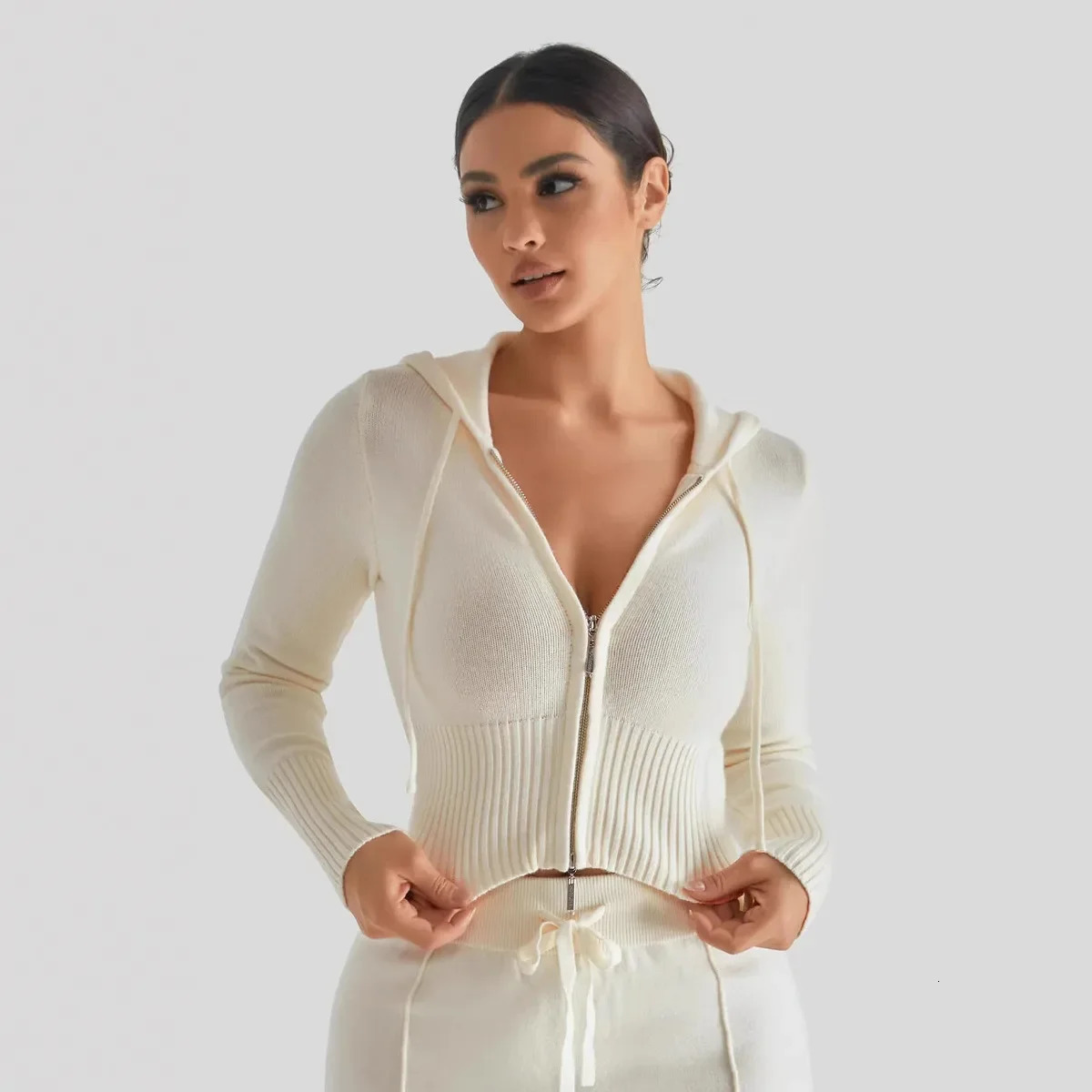 Sexy High Waist Knitted Hat Womens Long Sleeve Long Pants CrossBorder Tiktok Trendy Hooded Knitted Wear 251029