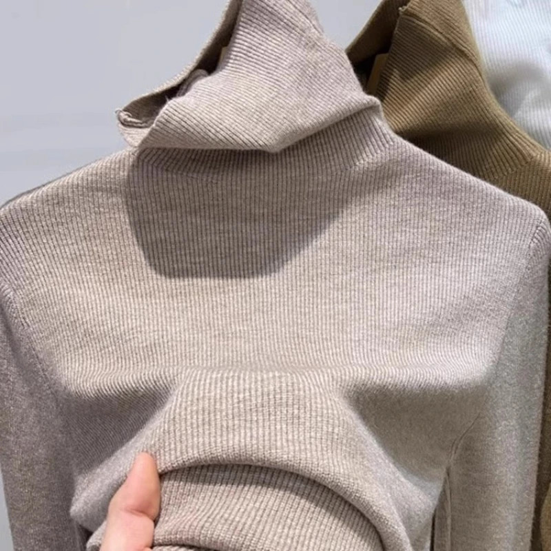 Warm Soft Knitted Casual Base Layer Tops Solid Color Slim Turtleneck Sweater Autumn Winter Womens Pullover 251029
