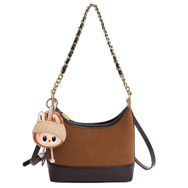 New Women's Large Capacity Bag Fashionable Suede Retro Single Shoulder Underarm Bag Simple Casual Handheld Bucket Bag Trendy Designer Bag