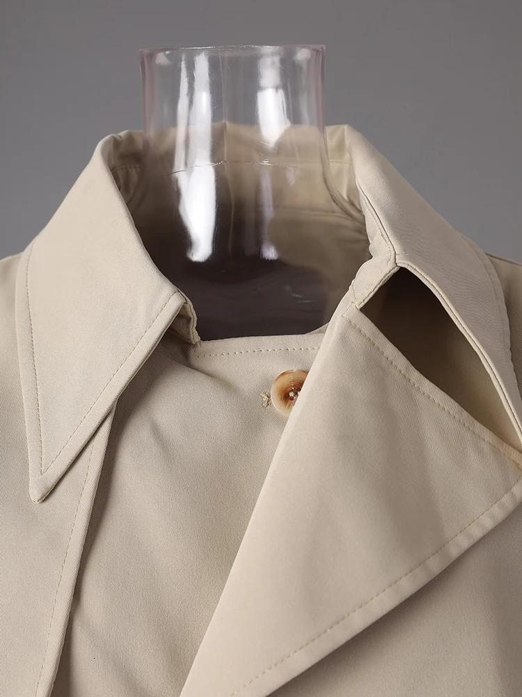DEAT Fashion Khaki Deconstruction Trench Coat Womens Lapel Loose Single Breasted Sashes Irregular Windbreaker Autumn 251029