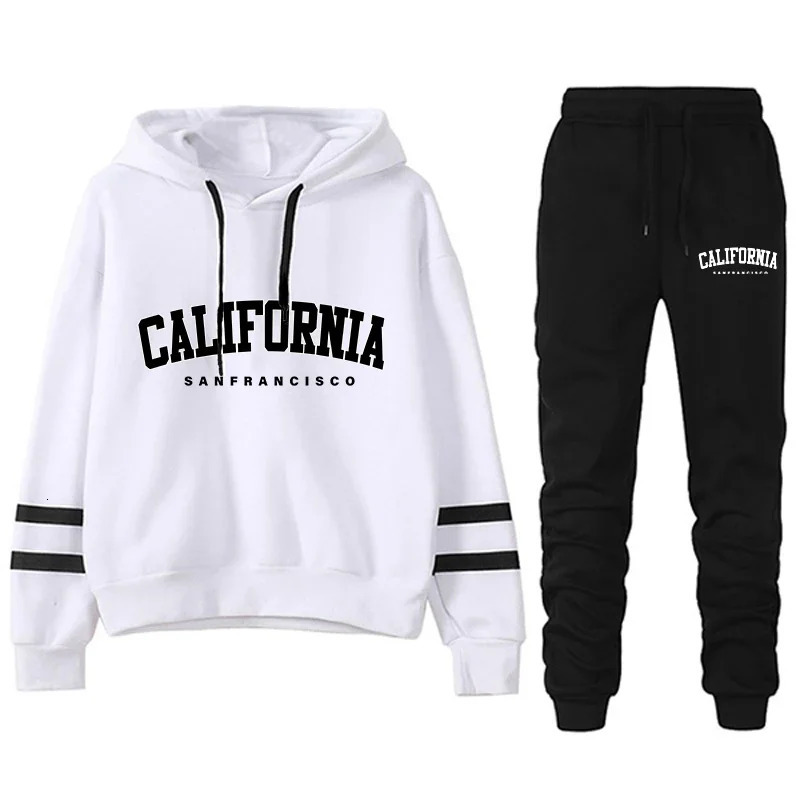 California Womens Tracksuit Casual Stripe Versatile Hooded Sweatshirt or Pants Suit Simplicity s Street Outfits S3XL 251028