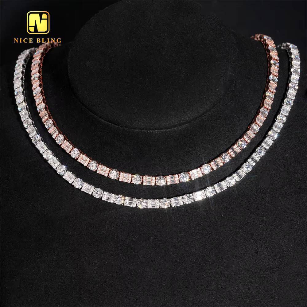 Fashion Fancy Cut Iced Out 5MM Tennis Chain 925 Silver Moissanite Diamond Tennis Necklace Pass Diamond Test Moissanite Necklace