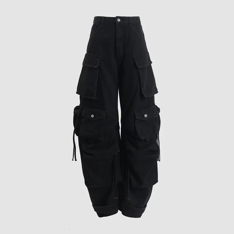 Womens HeavyDuty Washed HandPainted MultiPocket Work Pants HeavyDuty Distressed Jeans Embroidered WideLeg Pants Y2K 251029