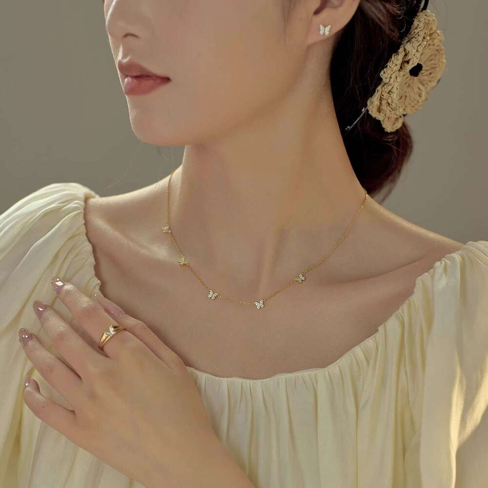 Fashion S Pure Sier Earrings Spring Summer Ear Jewelry Butterfly Necklace for Women Light Niche
