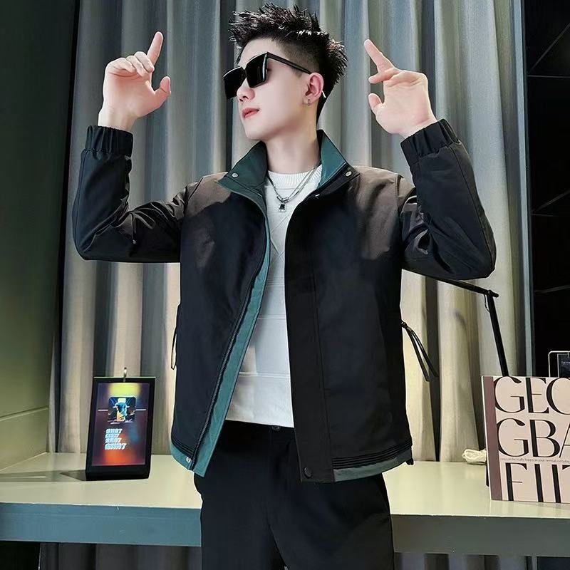 Men's Jacket Spring Autumn Trendy Brand Stylish Color Block Jacket Youth Designer Coat Korean Version Slim Fit Casual Top