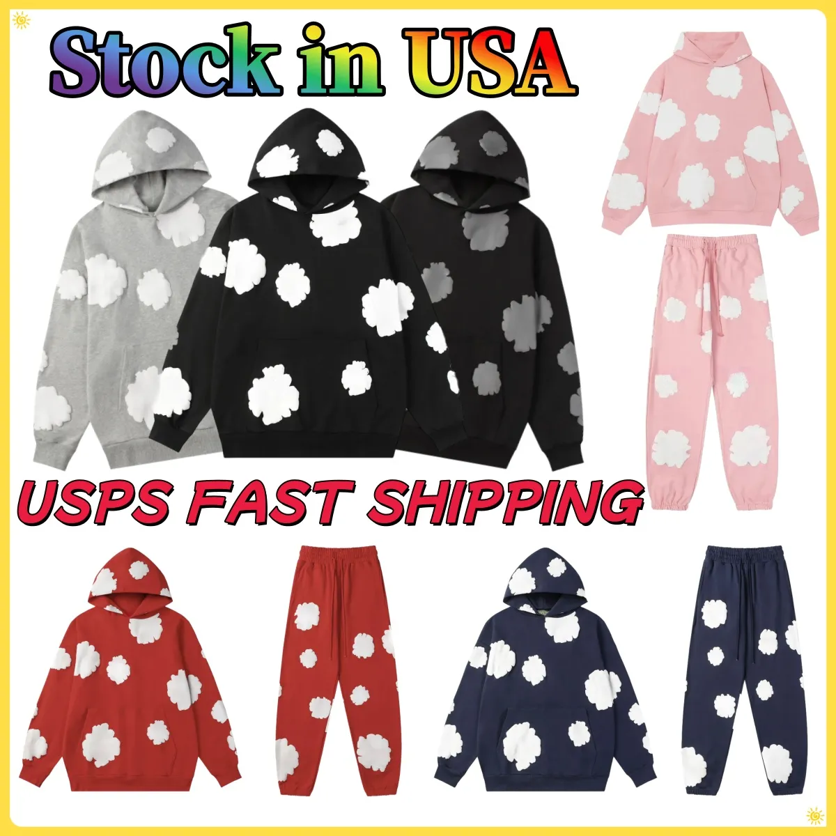 Cotton Foam Printed Hoodie set Men's and Women's Y2k retro pullovers hoodies autumn and winter long sleeved hip-hop streetwears