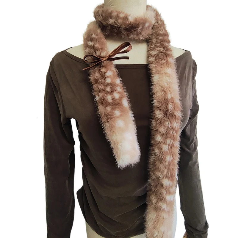 Cute Winter Faux Fur Reindeer Furry Scarf Warm Shawl Christmas Decorative Performance Costume Plush Long Neck Warmer 251029