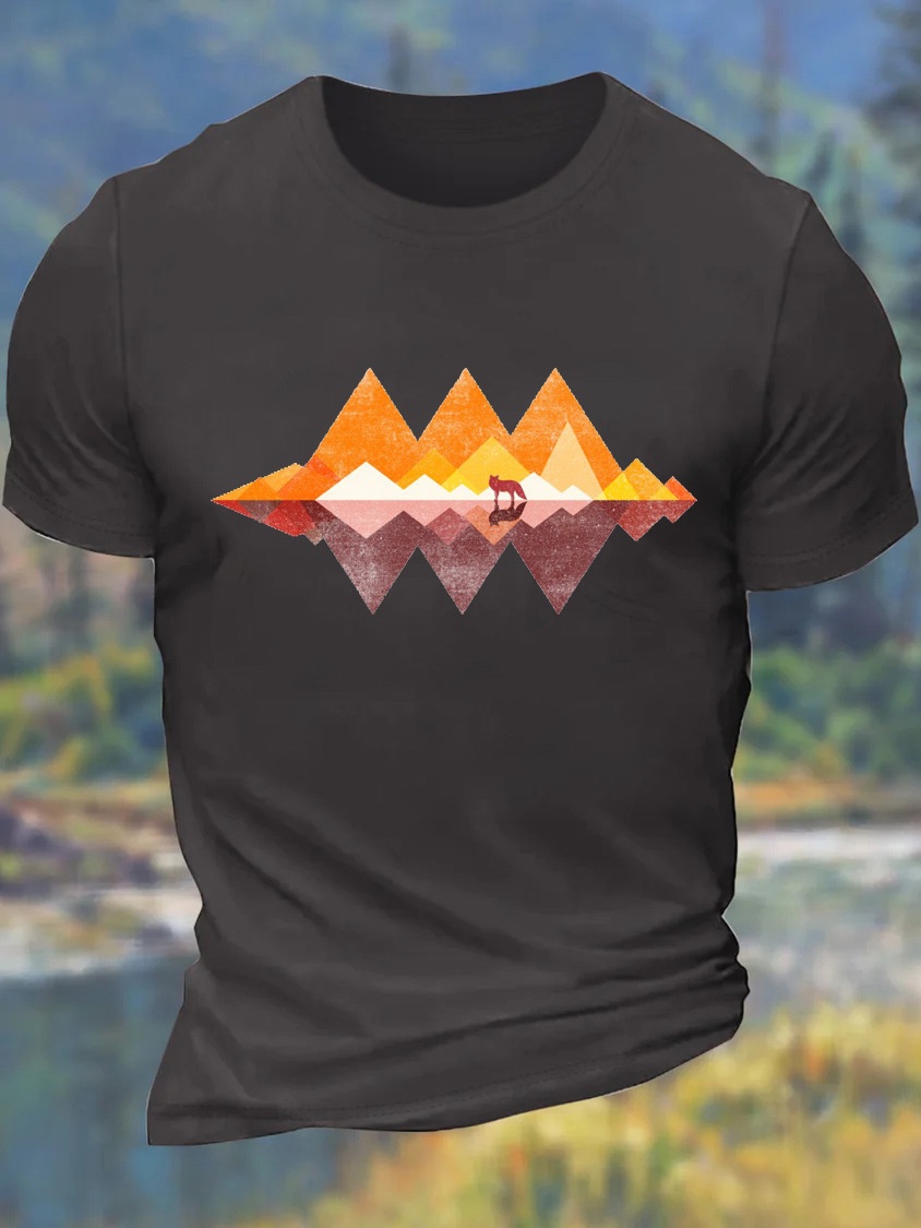 European & American Oversized Men's Wolf Print Round Neck Casual Cotton Letter T-Shirt - TT7460