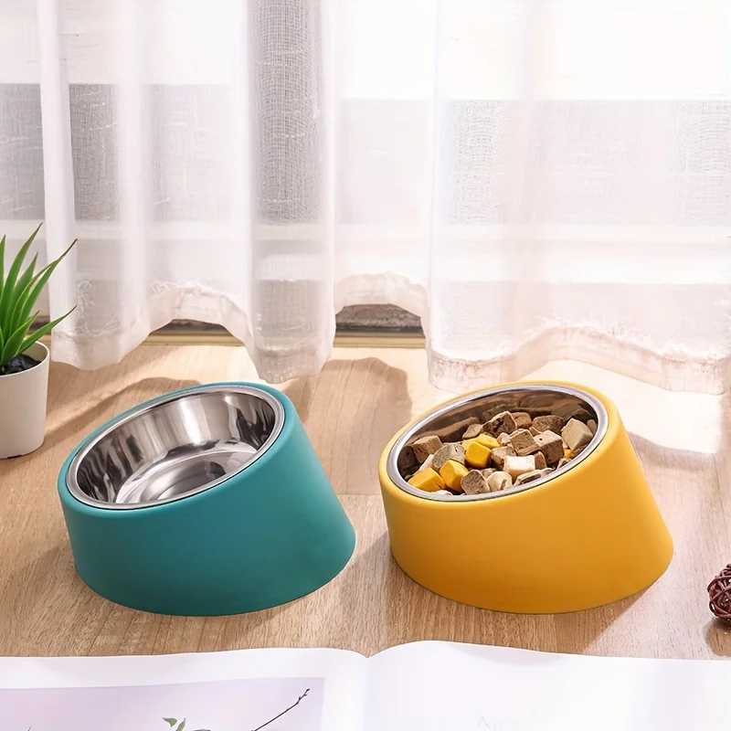 Pet Bowl Slanted Mouth Elevated Dog Bowl Stainless Steel Dog Food Bowl with Bowl Rack Water Basin Durable and Detachable J251113