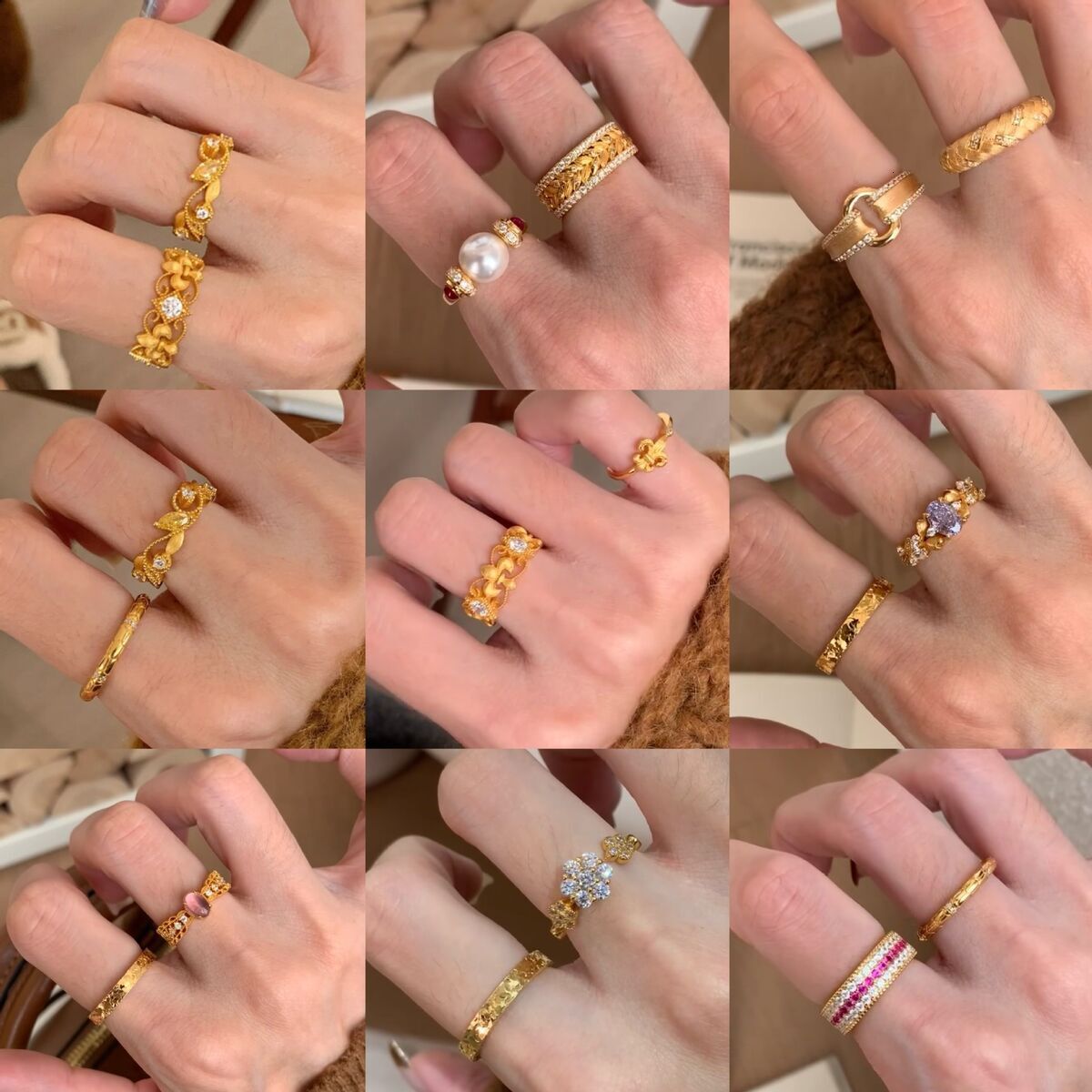 Zircon-set rhombic iris flower wide-open ring, antique vintage finger ring, retro and luxurious style jewelry accessory ddmytues