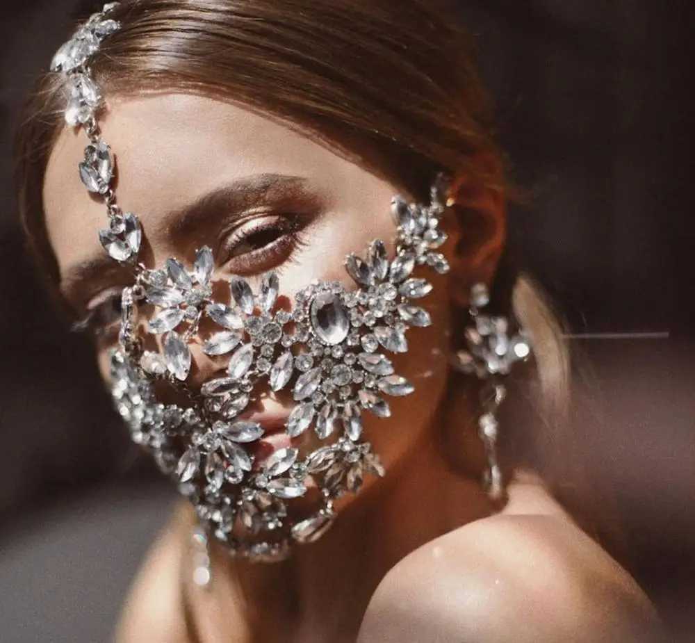 Stonefans Exaggerated Halloween Crystal Mask Cover Jewelry for Women Handmade Bling Rhinestone Mask Decoration W251029
