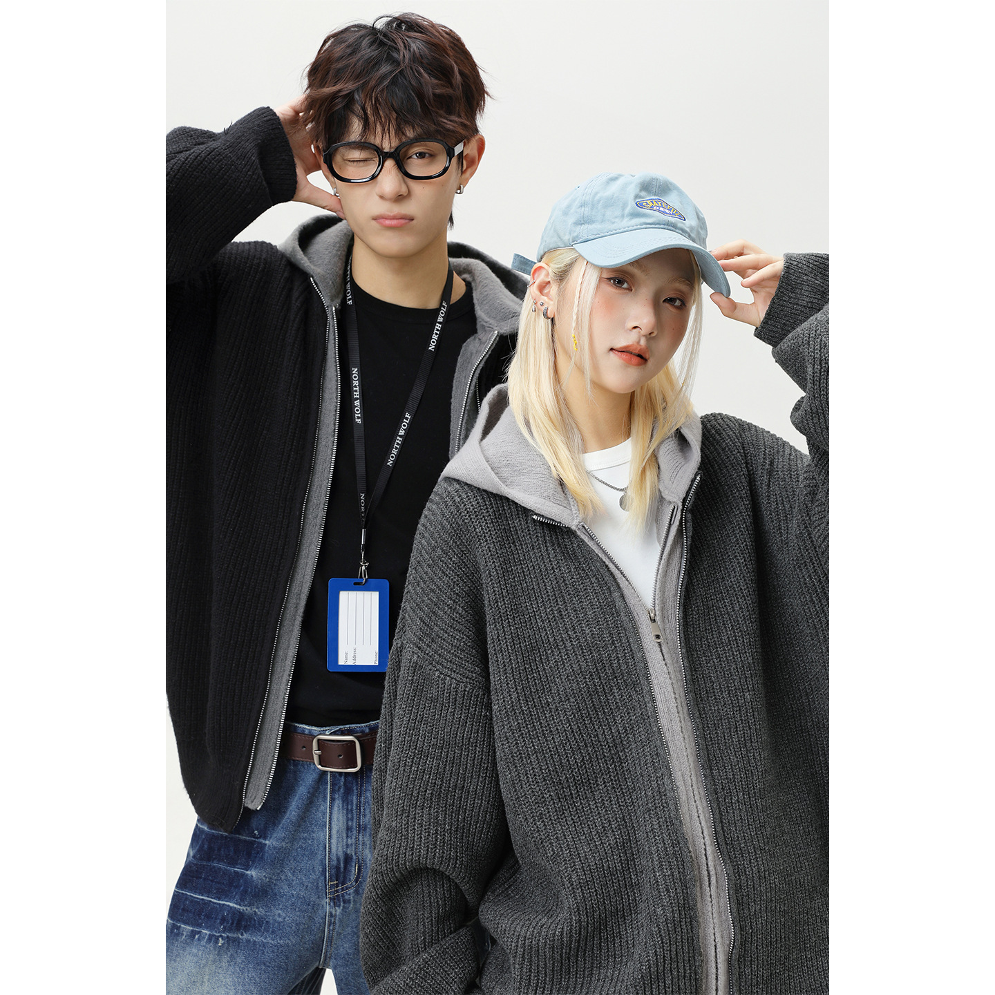Textured Imitation Deer Fur Plush Fake Two-piece Cardigan Hooded Designer Sweater Sweater Men's Autumn Winter Trendy Brand Couple Knitted Sweater