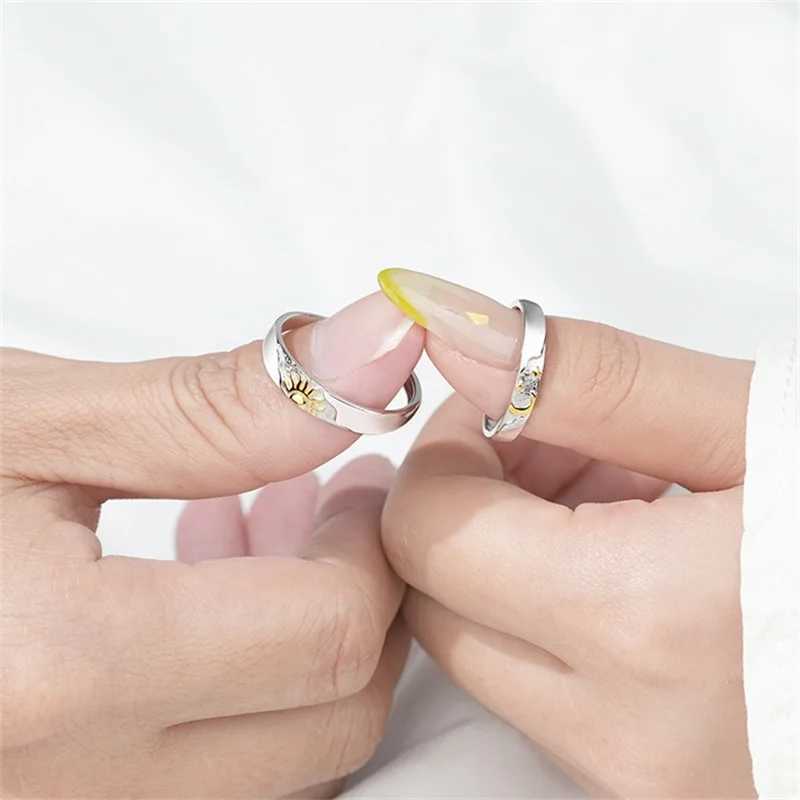 Trendy 925 Silver Ring For Men Women Jewelry Fashion Moon Sun Design Couple Ring Adjustable For Lover Wedding AccessoriesW251030