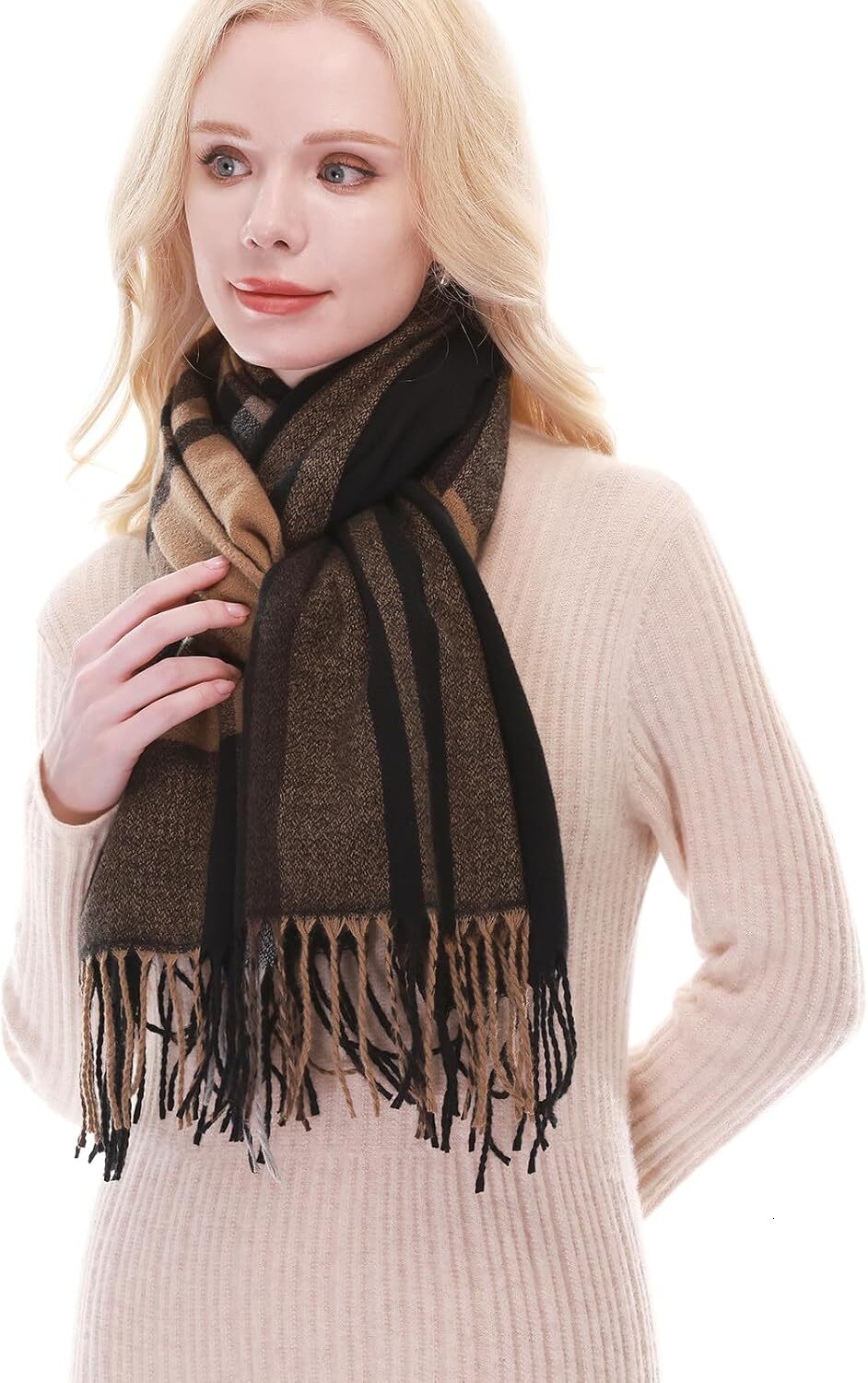 Custom Plaid Scarf Women Fall Winter Pashmina Scarves Wraps for Cold Weather Warm Large Christmas gifts
