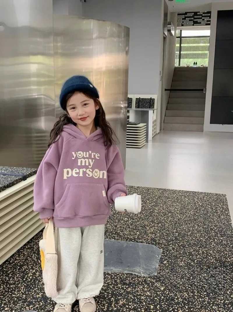 Baby Girls 2025 New AutumnWinter FleeceLined Letter Print Thickened HoodieT251030