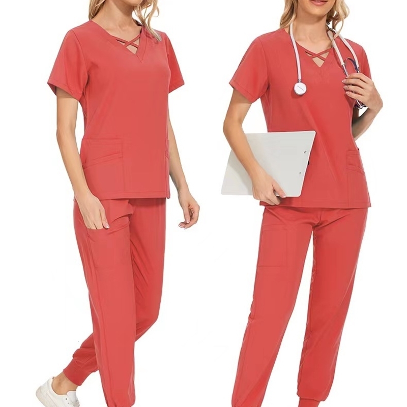 Stretch Women Slim Fit Scrubs Sets Uniforms Doctors Tops Joggers Gowns Nurse Accessories Salon Spa Workwear Set 251029