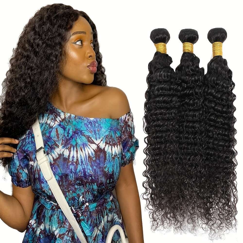 12A 32 34 36 Inch Unprocessed Brazilian Virgin Curly Weave 3 Real Human Hair Deep Wave Bundles For Women Natural Black