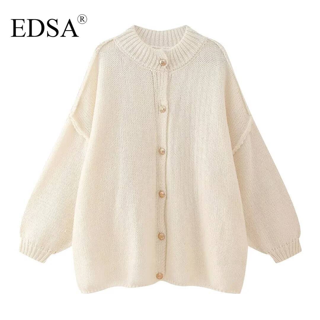 winter jacket women EDSA Women Casual Loose Button Plain Knit Solid Coat New 2024 Autumn Winter Fasion Lazy Cozy Basic Sweater