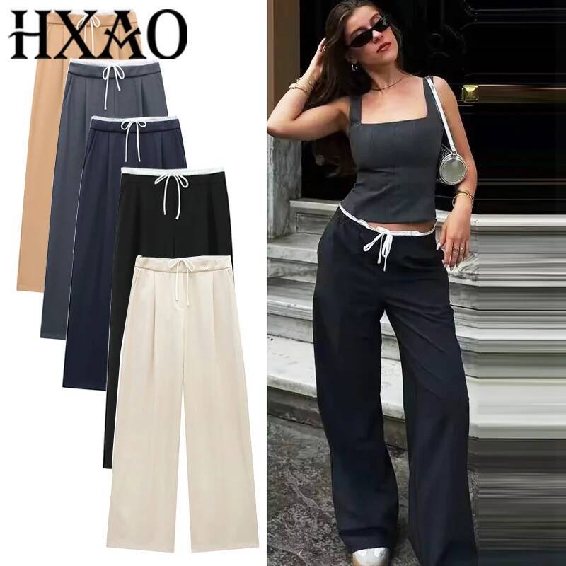 winter jacket women HXAO Women Summer Baggy For Woman Pleats Casual Black Office Lace Up Fluid Trousers Boxer Gray Womens Pants