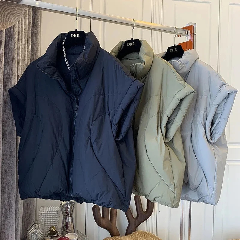 Standing Collar Womens Vest Short Loose Warm Casual Down Cotton Padded Waistcoat Coat Sleeveless Winter Jacket 251024