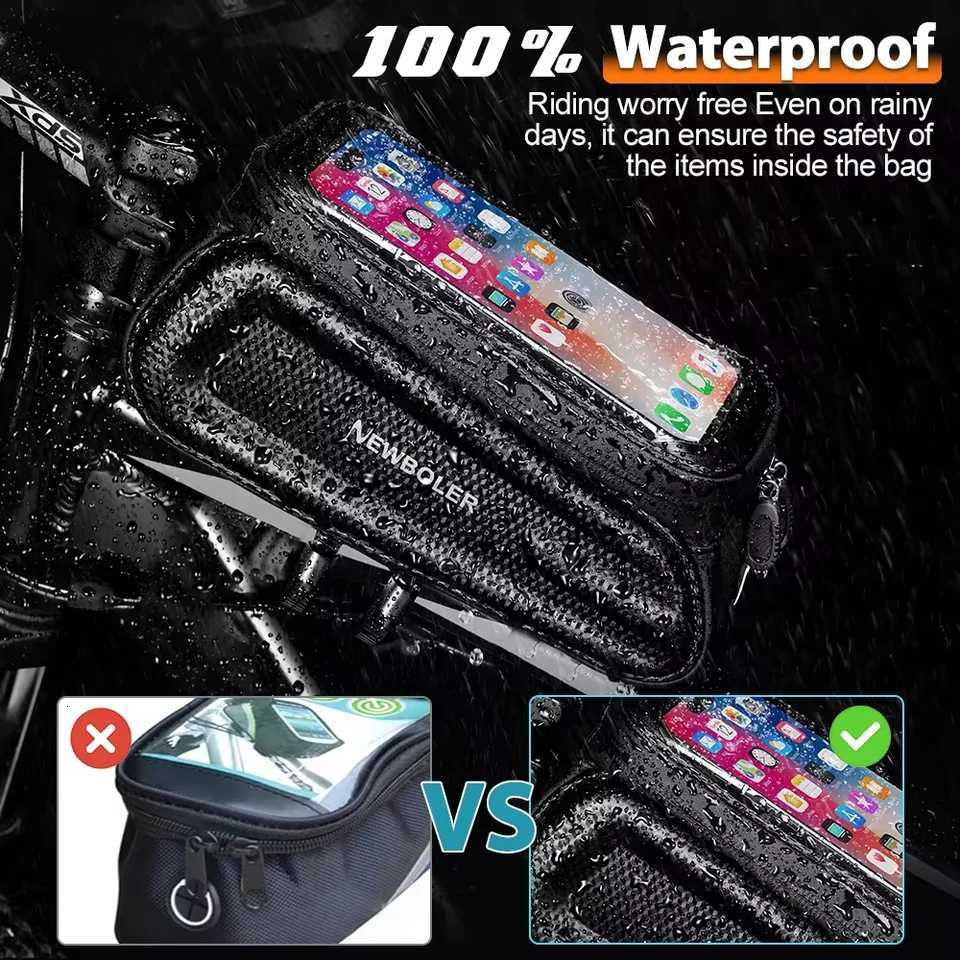 NEWBOLER Bicycle Phone Bag Waterproof Bike Bag 2L EVA Hard Shell Bike Phone Bag For Cycling Touchscreen Front Frame for Road H251029