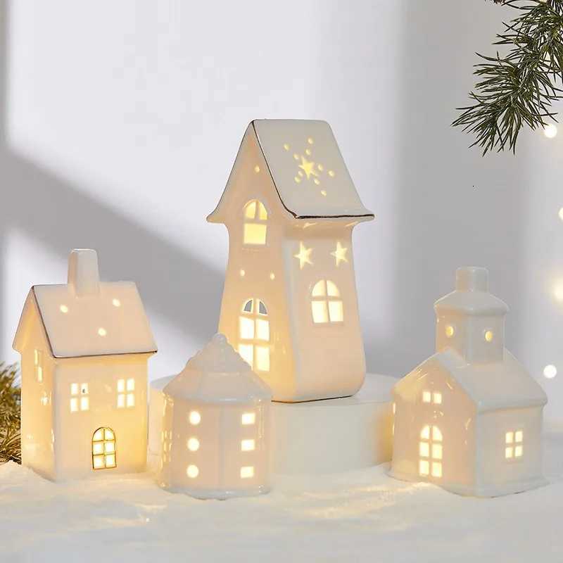 Christmas Ceramic Light Up Tree House Desktop Ornament Holiday Home Decor Tabletop DecorationChristmas Perfect Gift Idea C251030