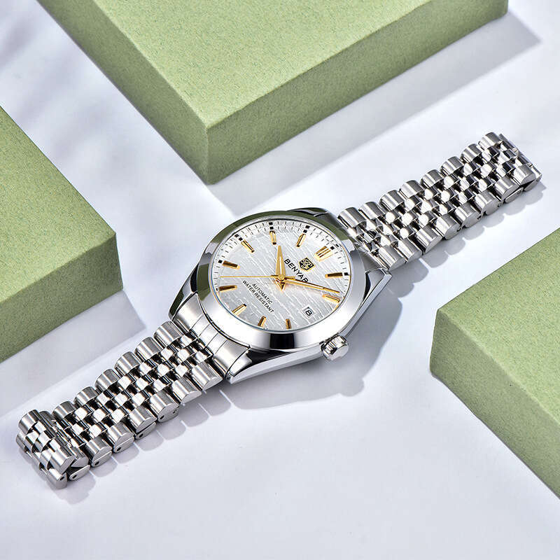 benyar new texture wave surface calendar luminous stainless steel strap mens mechanical watch by5209m