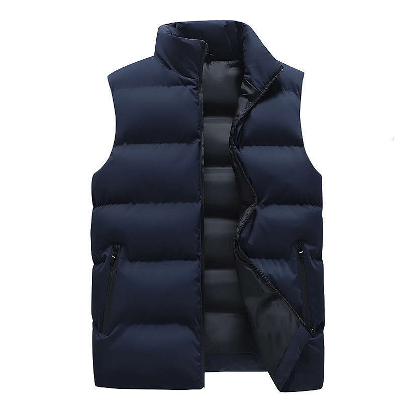 Men's Winter Stand Collar Trendy Vest Sleeveless Solid Color Thickened Warm Cotton Jacket