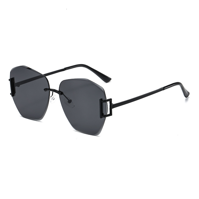 New Frameless Polygon for Women, High-End UV Protection Glasses, Fashionable Big Slimming Bare Face Sunglasses