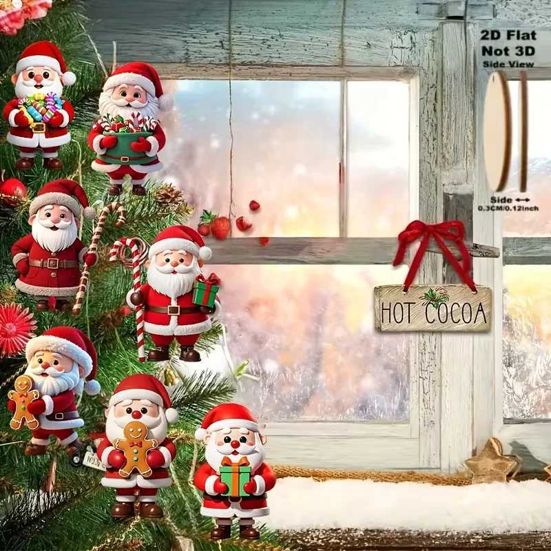 2D flat 10piece set of traditional wooden Germanstyle natural wood Santa Claus and gingerbread man dollshaped decorations C251030