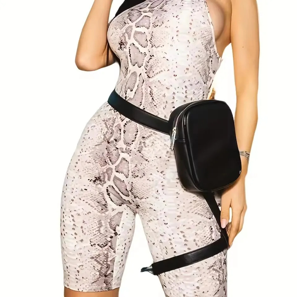 Trendy Stylish Black Women Waist Leg Belt Leather Cool Bag Fanny Pack for Outdoor Hiking Motorcycle 251030