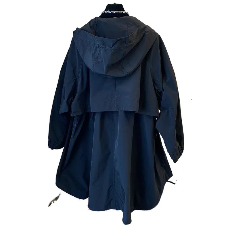 Niche Versatile Loosefit Casual Womens Trench Jacket Hooded Mediumlength Spring Autumn Fashion Outerwear 251029