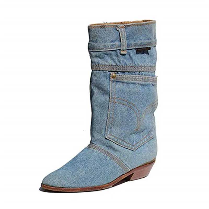 hotlow heel denim casual denim boot ladies autumn winter cowboy boots Z251029
