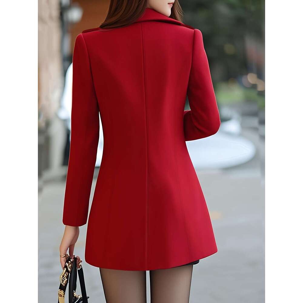 Women S Elegant Red Coat With Black Buttons Hine Washable Coat Tailored Fit For Fall Winter Versatile Winter Coats Casual To Formal Wear Classic Trenc