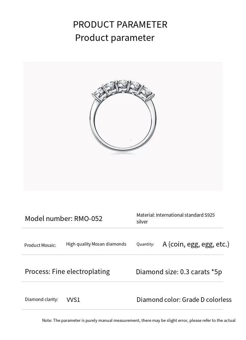 925 Sterling Silver Platinum Plated 5 Stone 03ct Tennis Eternity Band Diamond Moissanite Ring Wholesale Engagement Fine Jewelry