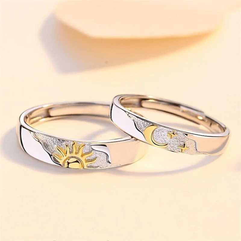 Trendy 925 Silver Ring For Men Women Jewelry Fashion Moon Sun Design Couple Ring Adjustable For Lover Wedding AccessoriesW251030