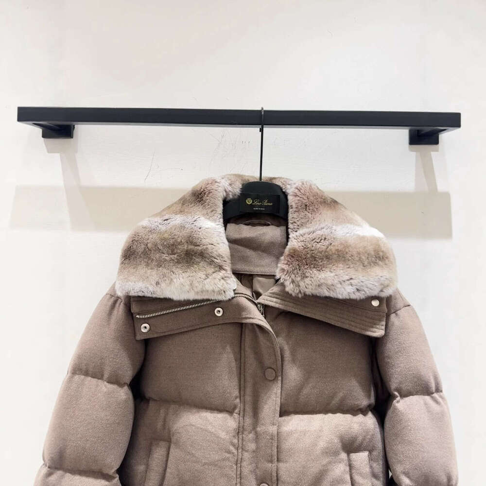 2025 Autumn Winter New Fashion Simple Rex Rabbit Fur Collar Zipper Design Solid Color Goose Down Jacket Outerwear Coats Designer Women
