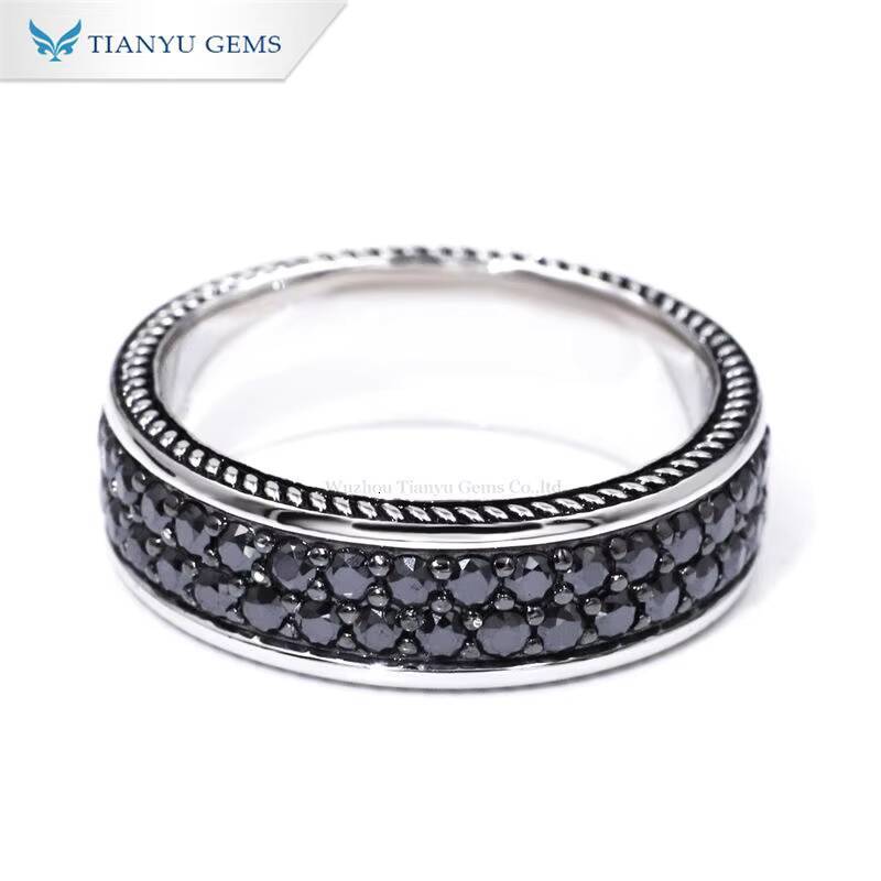 Tianyu Gems 2mm Round Cut Black Moissanite 2ctw Gemstone Men Ring 925 Sterling Silver Gold Plated Band Rings Custom Made for Men