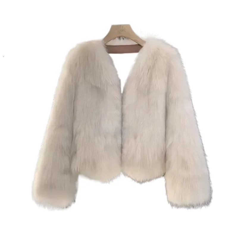 Autumn Winter VNeck Fashion Korean Version Female Short Fur Coat Solid Color Beautiful Be Allmatch Ladies Outerwear 251028