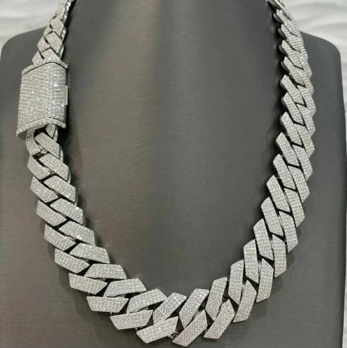 Iced Out Hip Hop 24MM Wide 4 Rows Miami Cuban Link Chain VVS Moissanite Cuban Link Chain Necklace