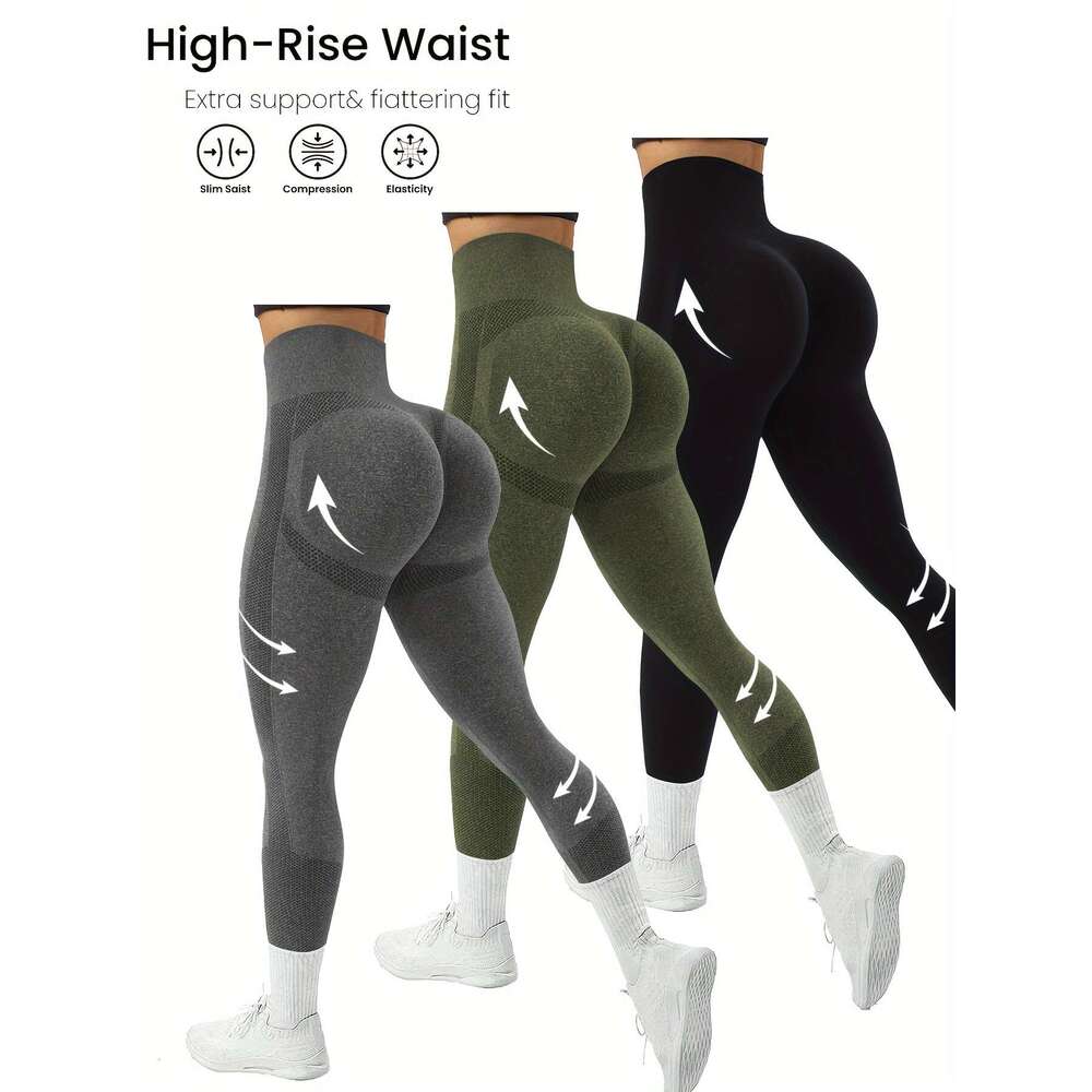3-Pack High-Waist Compression Sports Leggings Women with Side Stripe Detail, Polyamide & Elastane, Solid Color, High Stretch, Skinny Fit, Cropped Leng