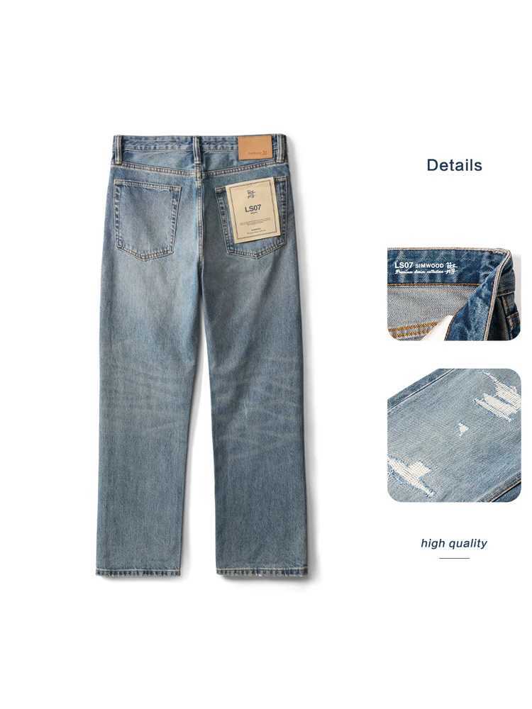 SIMWOOD 2025 Autumn Winter New Loose Straight Vintage Patchwork Jeans Men 135oz Fashion Street Style Plus Size Denim Trousers J251030