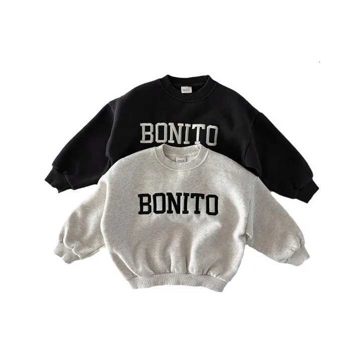 Winter New Baby Girls Long Sleeve Fleece Sweatshirt Letter Embroidery Boys Plus Velvet Thick Casual Pullover Kids Warm ClothesT251030